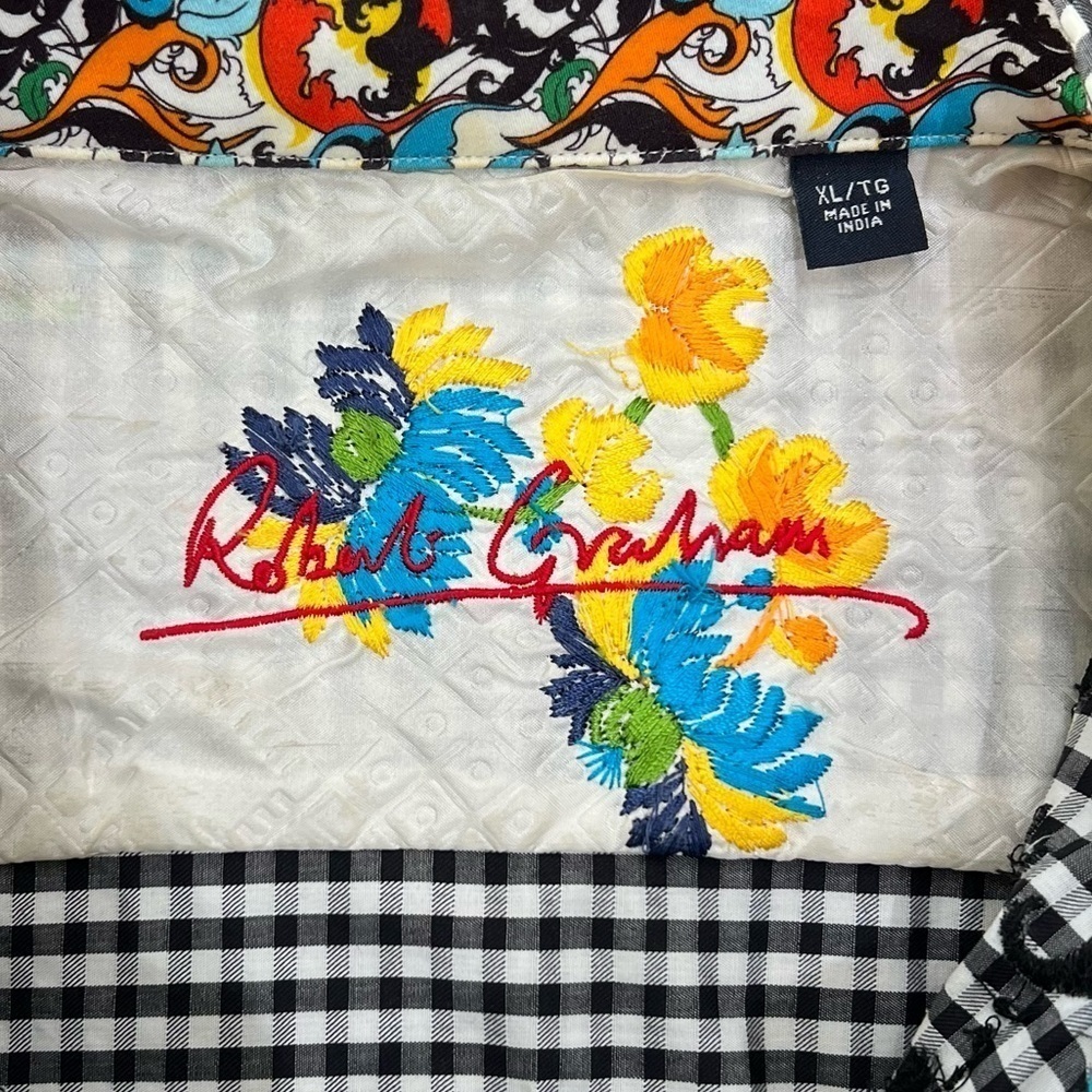 Robert Graham Flip Cuff Rainbow Gingham Plaid Check Embroidered Button Down XL - Picture 14 of 14